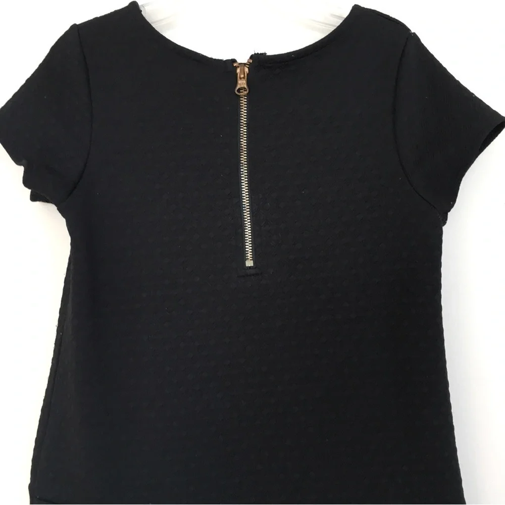 Genuine Kids Oshkosh Little Girls Black Ruffle Hem Short Sleeve Dress
